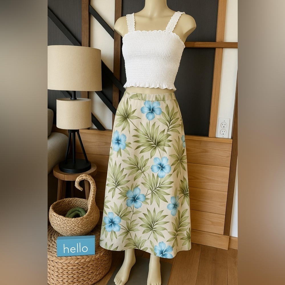 Unknown brand size 10 skirt green flower pattern pre loved long skirt - Picture 1 of 9